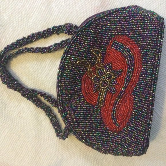 Temptation Italy Women's beaded mini small purse hand bag purple - Picture 1 of 4